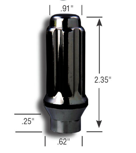 14x1.5 Extended Thread Lug Nut-Single Black THUMBNAIL