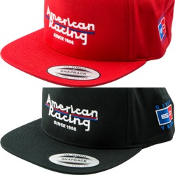 AMERICAN RACING LOGO SNAPBACK "FLAT BILL" HAT - RED OR BLACK THUMBNAIL